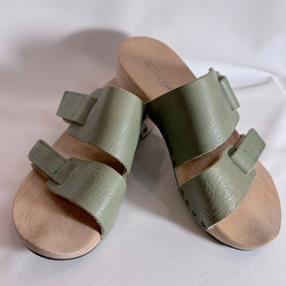 TRIPPEN Sz 36 Clogs Leather Wooden Soles Open Toe Slip On Slides Sandals